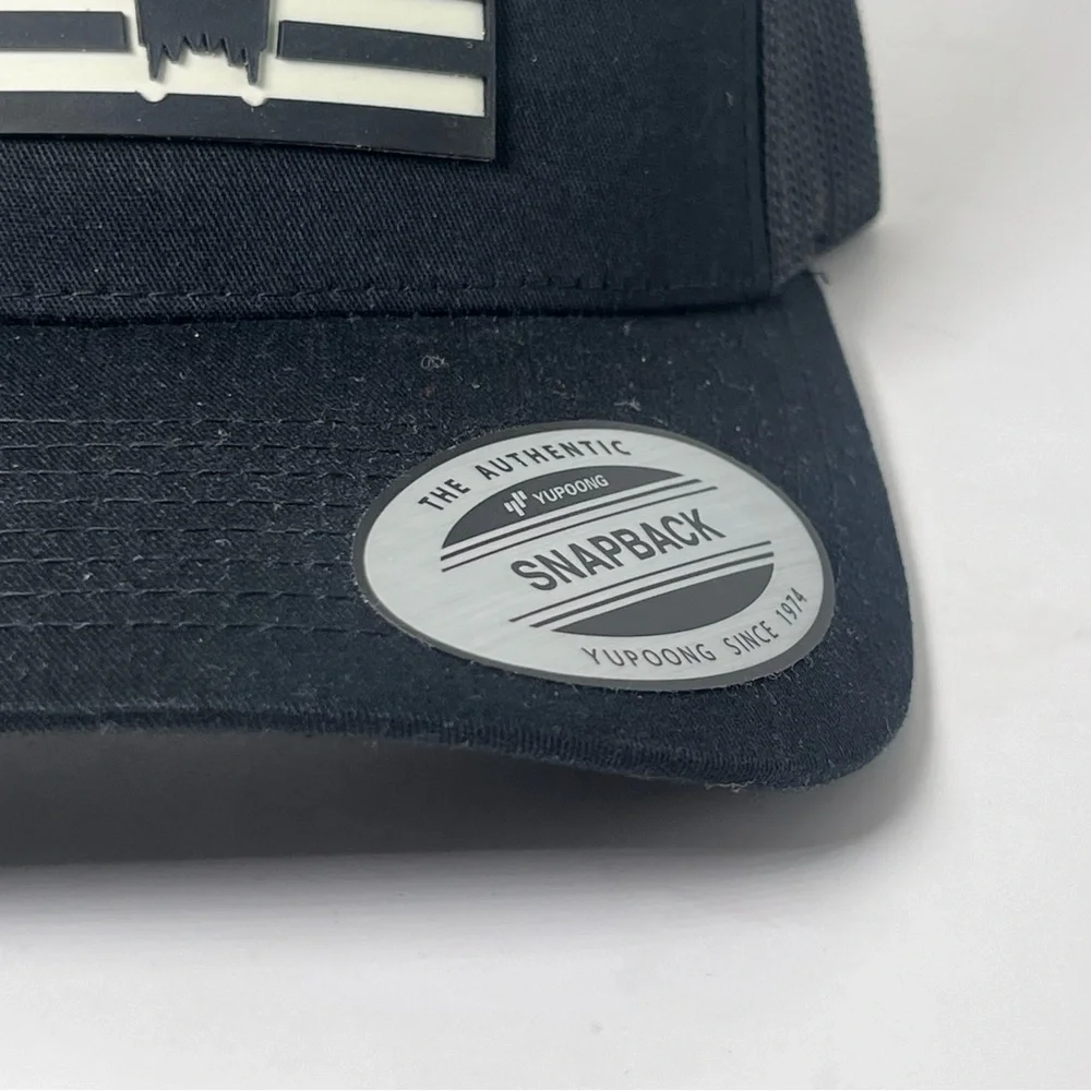 Yupoong Snapback Mesh Trucker Hat Flag Design & Navy Seal‎ Logo Black & White